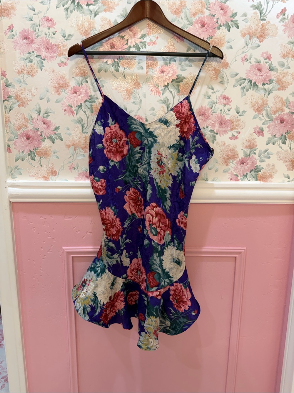 Floral Satin Spaghetti-Strap Slip Dress - Purple Floral